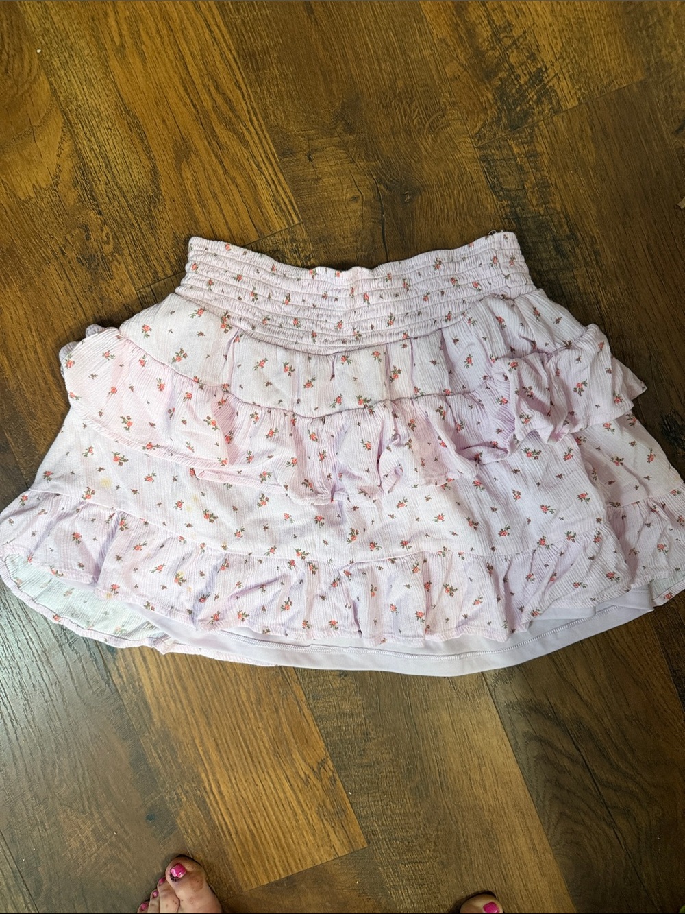 art class Pink Floral Tiered Ruffle Skirt
